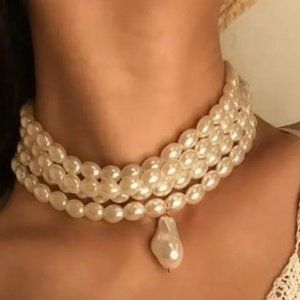 Multi-Layer imitated Pearl Chokers Necklace for Women Multi Strands Pearl